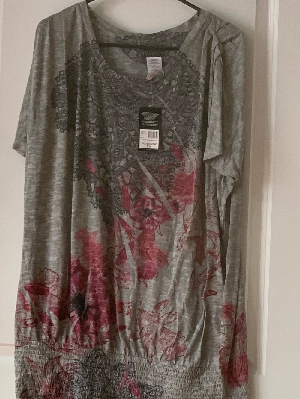 Women's Evolution by JMS Grey Floral-Print Short Sleeve Shirt